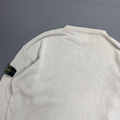 Stone Island SS96 Cream Knit Jumper with Green Edge Badge | X-Large, Multicoloured