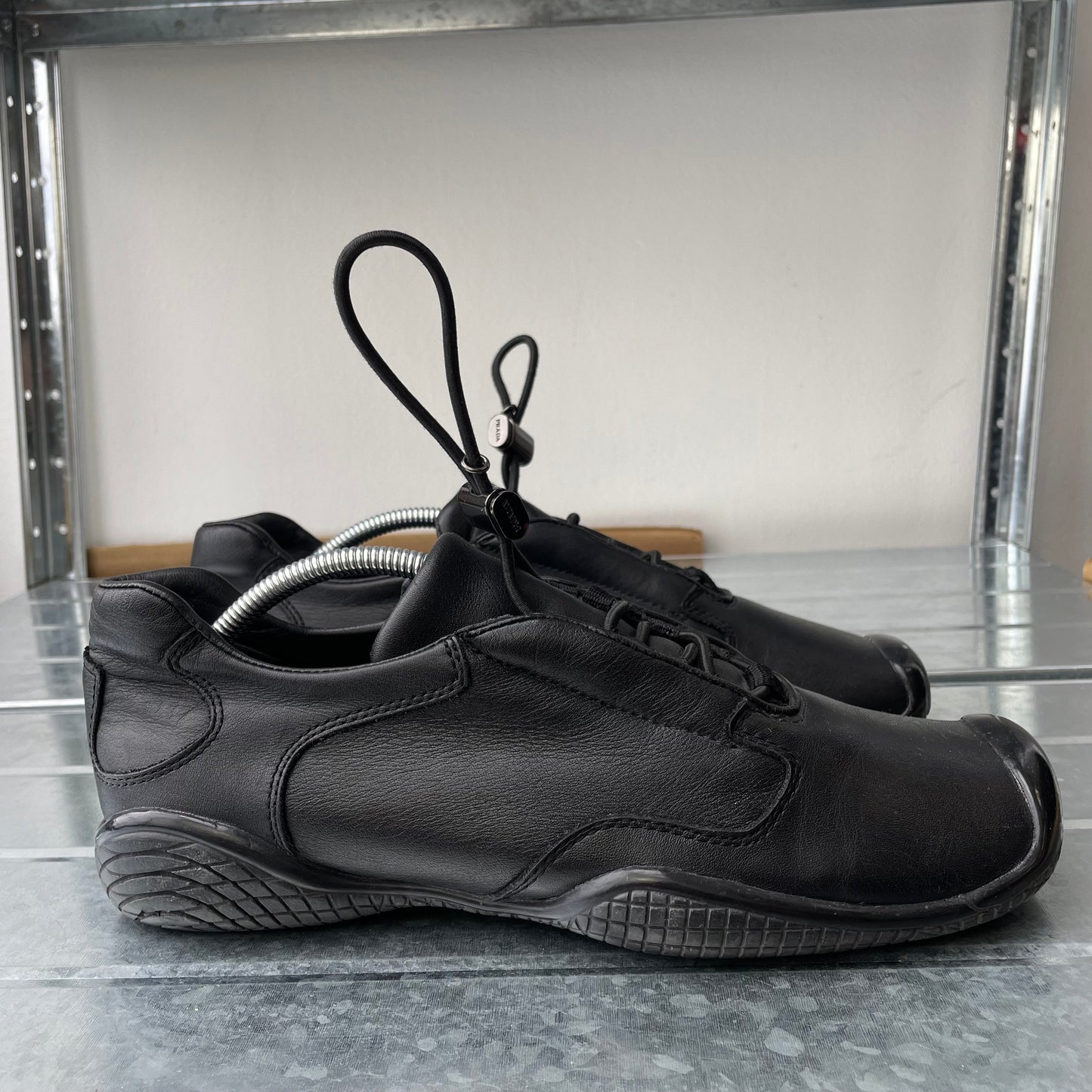 Prada Sport Black SS99 Leather Toggle Trainers | LARGE, Black
