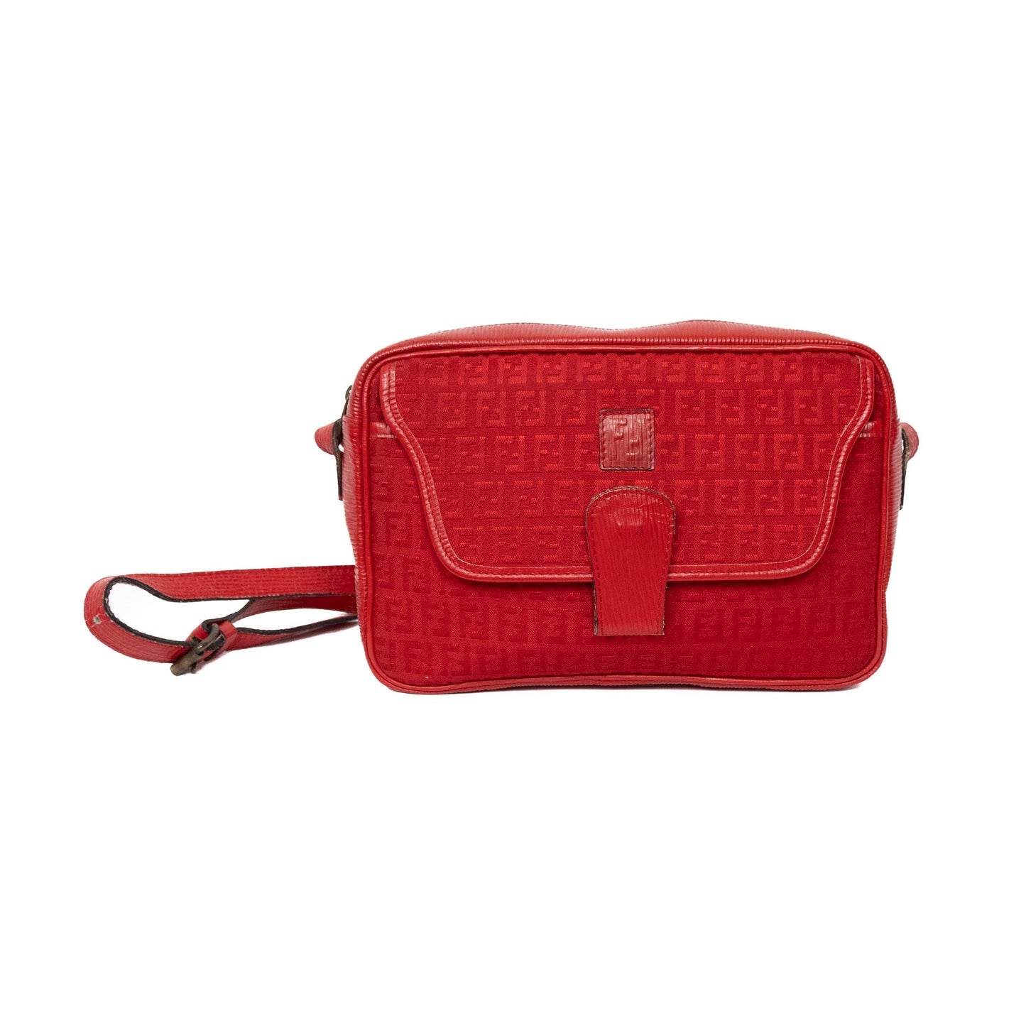 Vintage Fendi FF Zucca Canvas Leather Red Shoulder Bag