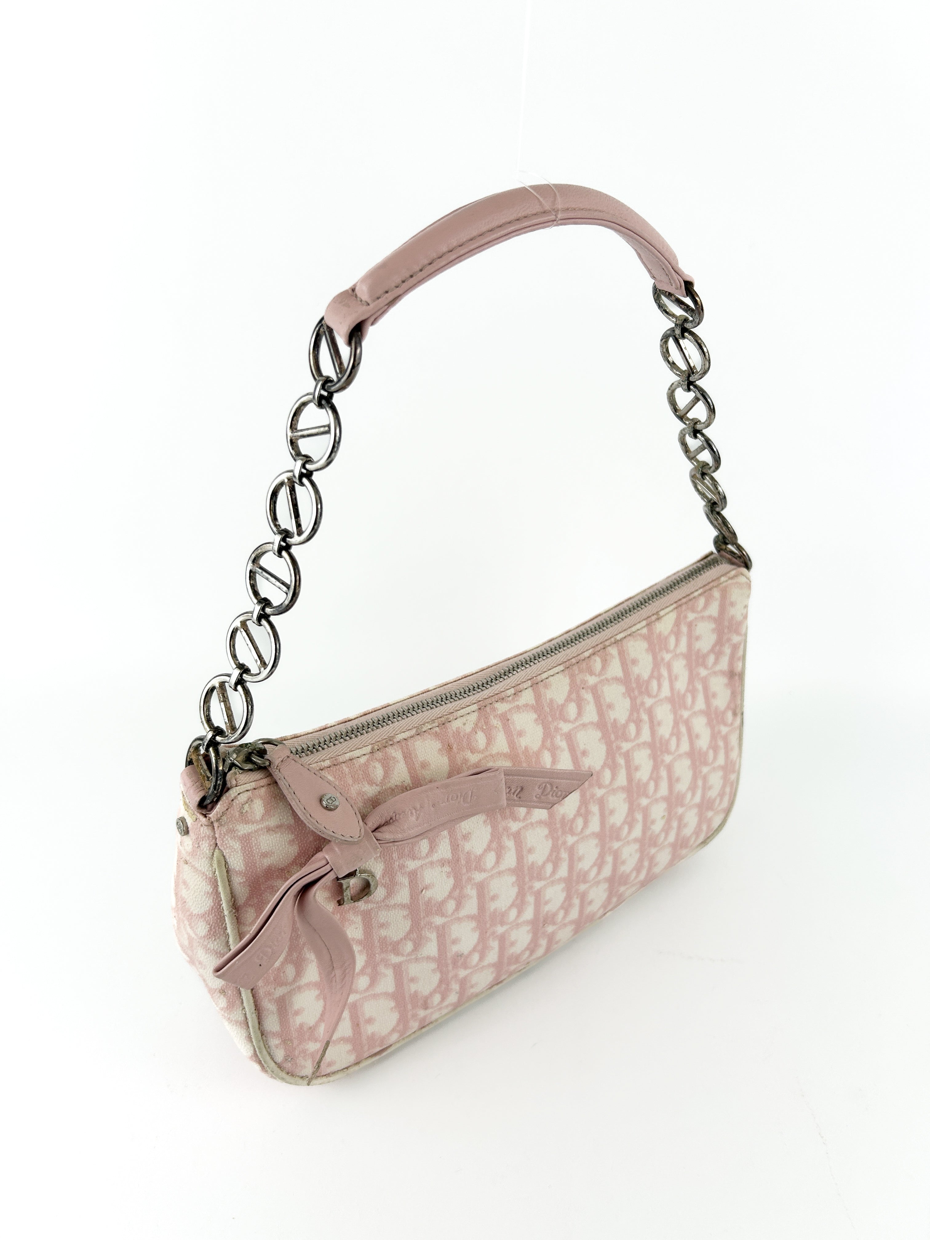 バッグ Christian Dior Lovely Trotter Bag Pink Auth Christian Dior 2004 Trotter Flower Shoulder Bag Canvas