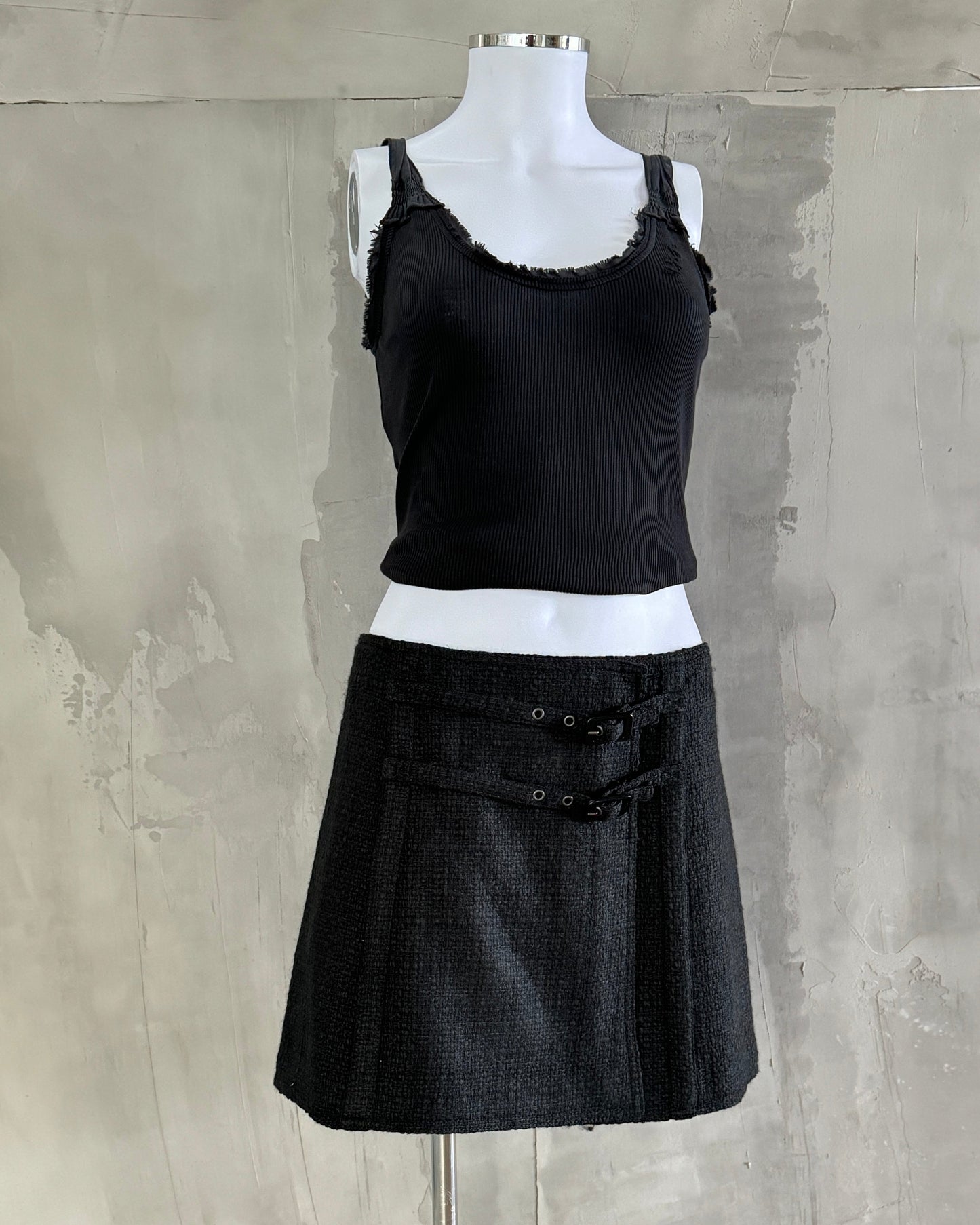 JOHN GALLIANO WOOL BUCKLE WRAP MINI SKIRT - M