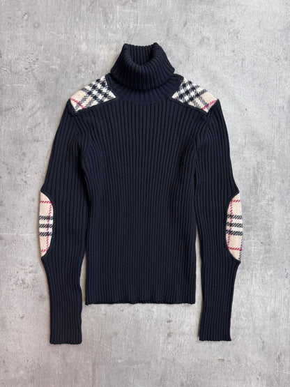 Burberry Novacheck Knitted Merino Wool Black Turtleneck