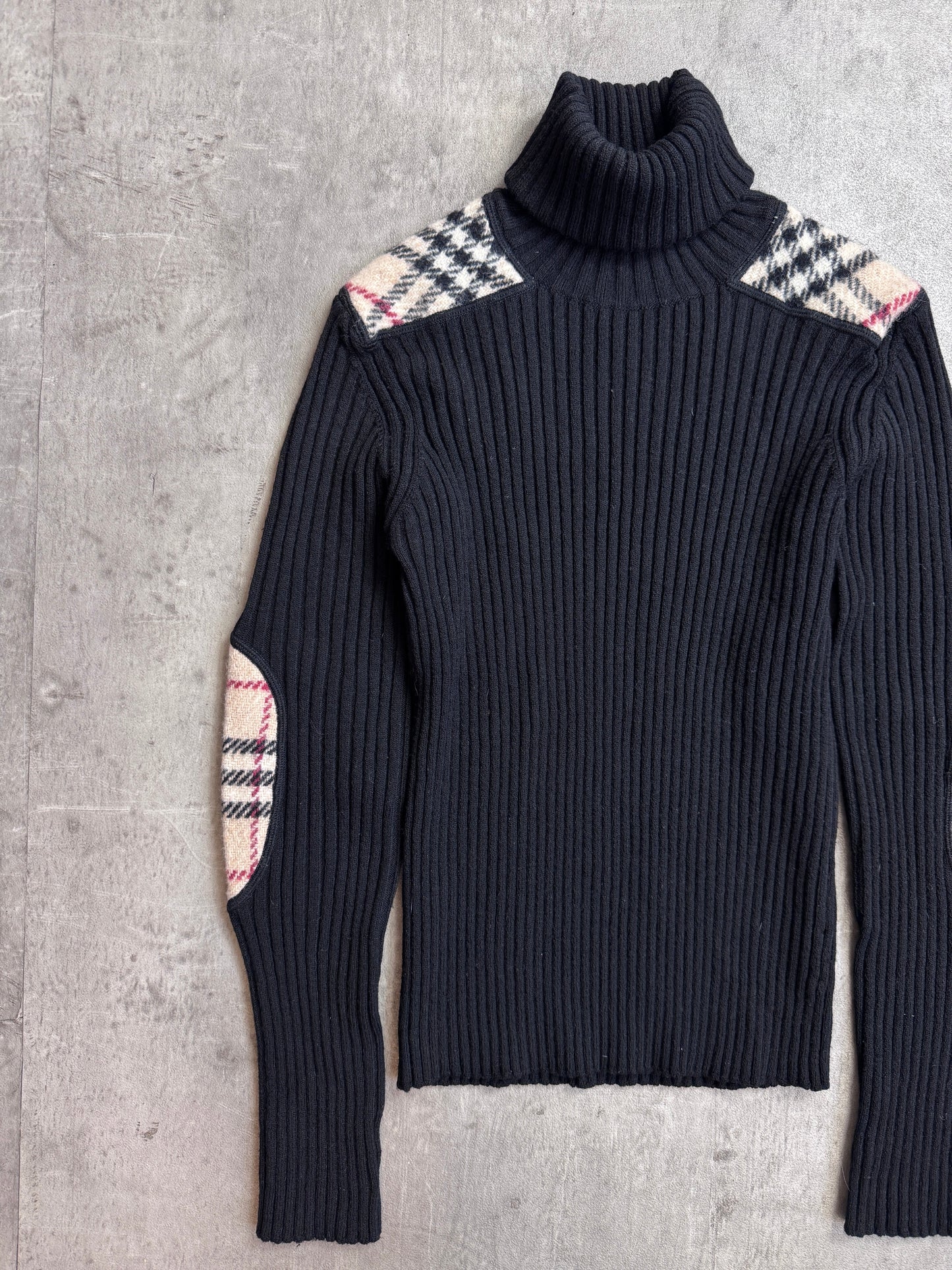 Burberry Novacheck Knitted Merino Wool Black Turtleneck