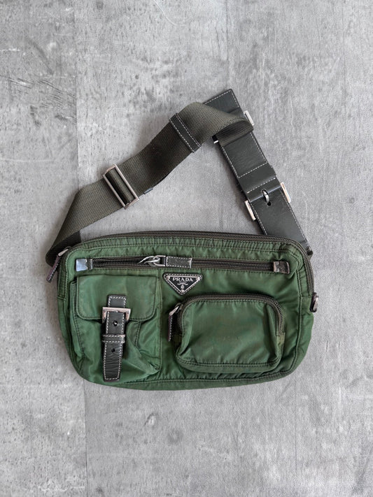 Prada Multi Pocket Green Nylon Cross Body