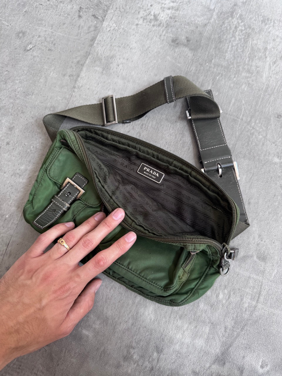 Prada Multi Pocket Green Nylon Cross Body