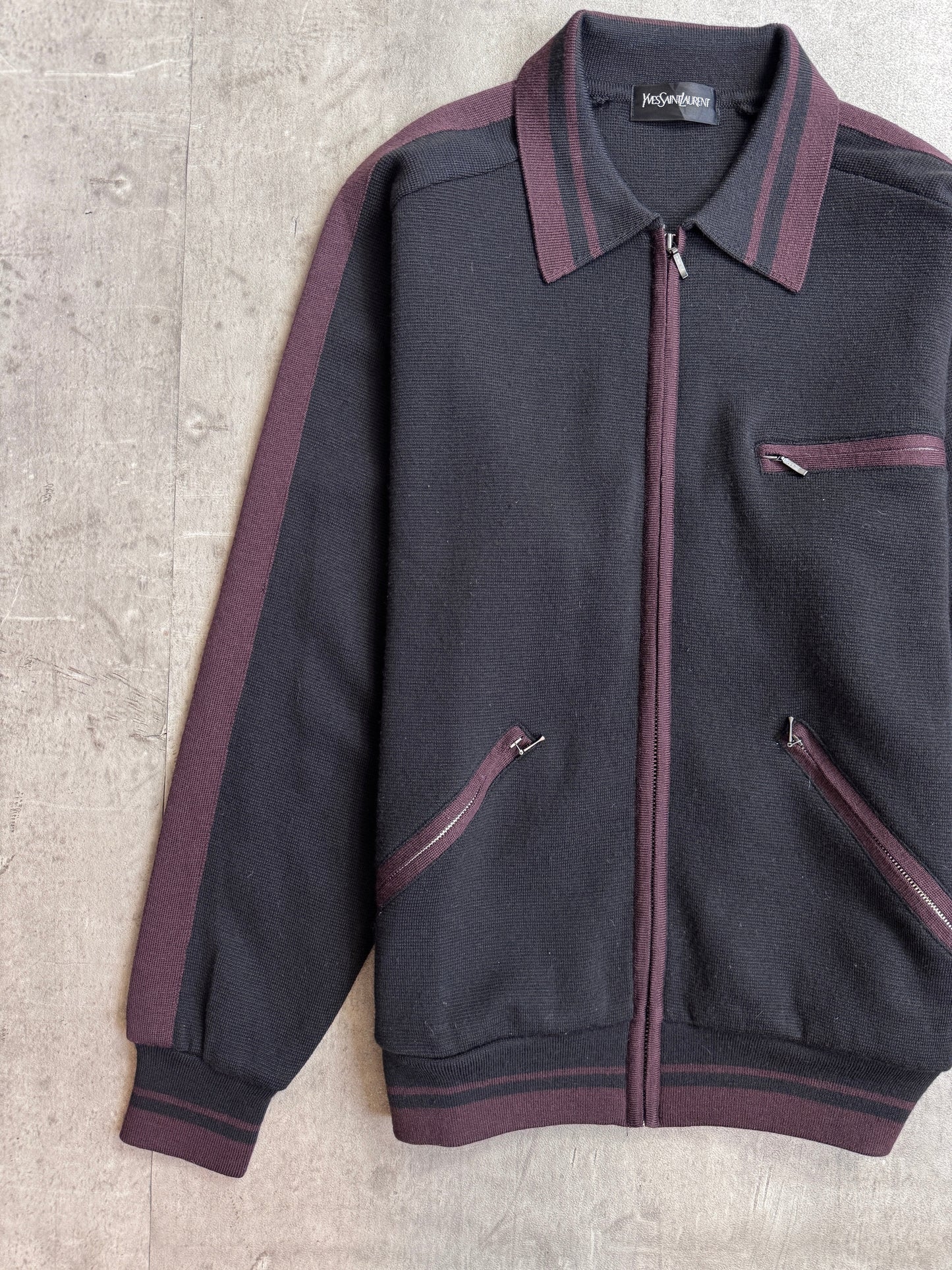 Yves Saint Laurent Full Zip Knitted Two-Tone Cardigan