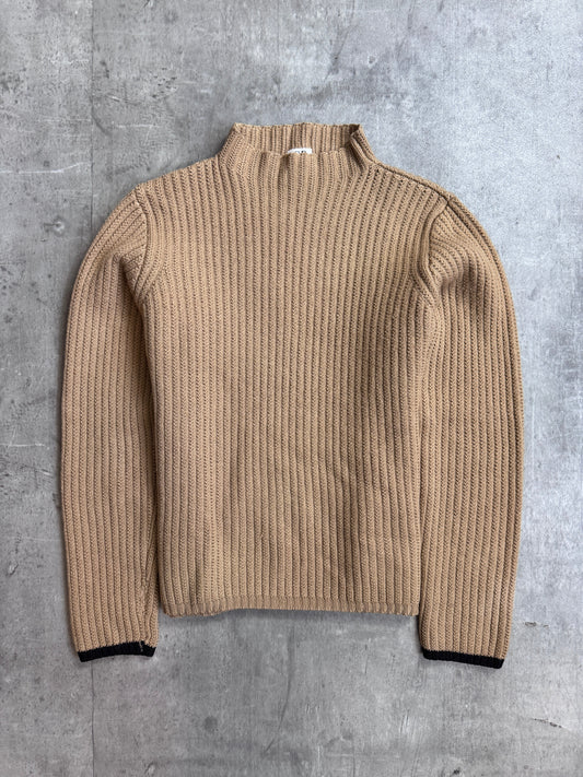 C.P. Company Heavyweight Brown Mock Neck Knitted Wool Sweater