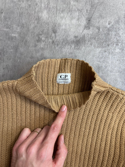C.P. Company Heavyweight Brown Mock Neck Knitted Wool Sweater