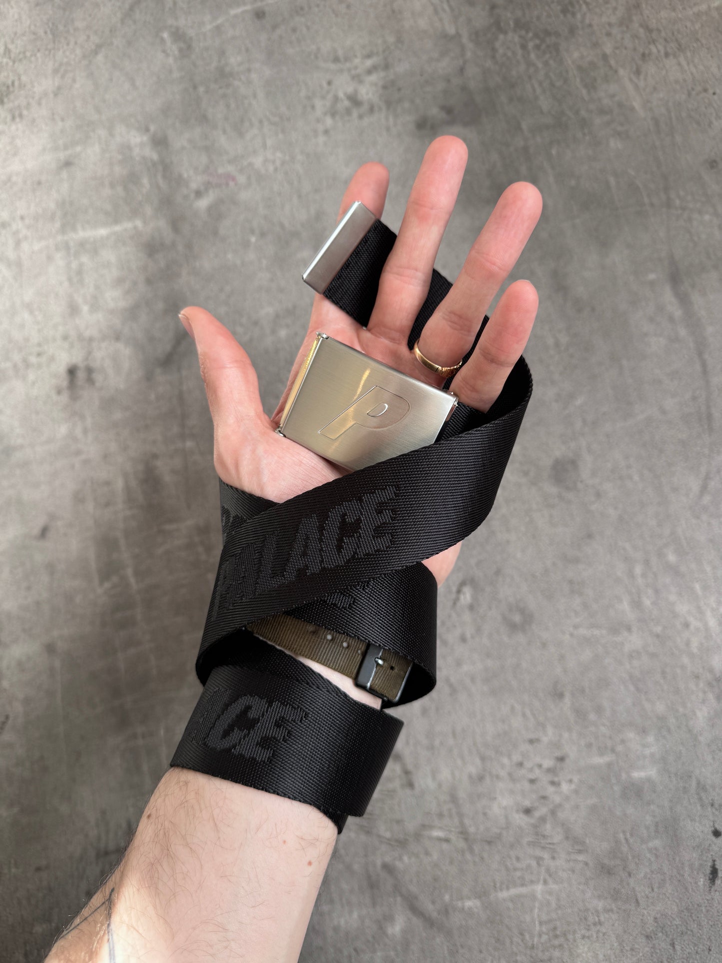 Palace Silver Logo Buckle Black Nylon Skate Belt