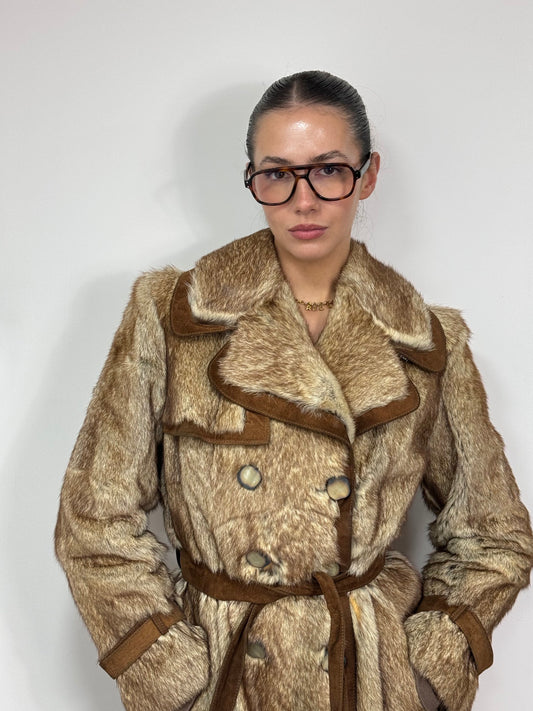 70's Napoli Brown Fur & Suede Trench Coat