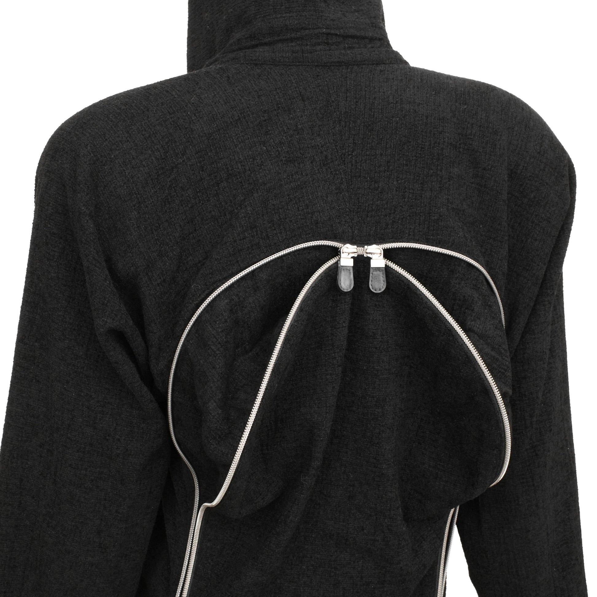 Issey Miyake FW 1991 runway multi-zip transformable jacket with subtle shoulder pads and hidden front side pockets, size XS, available at Artefact Archive