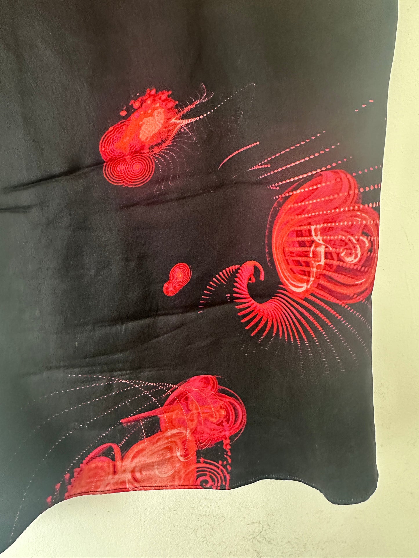 Close up of black printed fabric