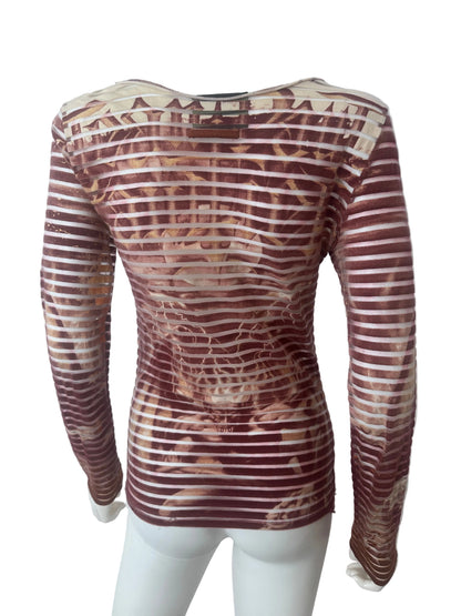 Red Striped Top with print on a white mannequin