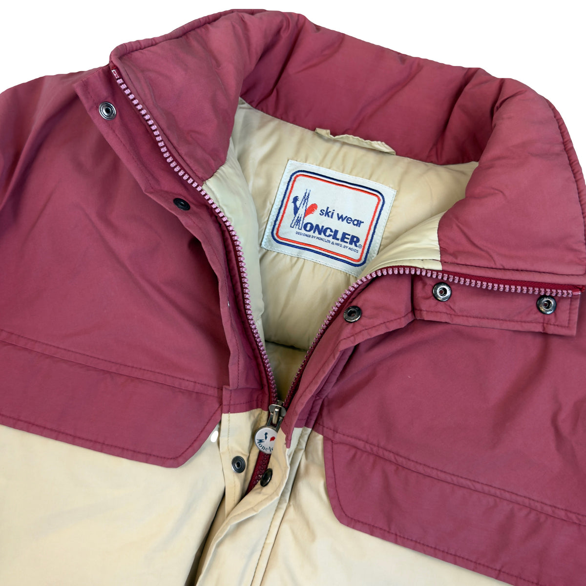 Moncler X ASICS Puffer Jacket In Red & Beige (S) | Moncler, Beige