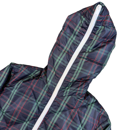 Takeo Kikuchi Diamond Stitch Plaid Puffer Jacket In Navy & Green (M) | Medium, Green