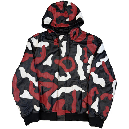 Supreme Camo Hooded Leather Jacket (XL) | XL, Camo