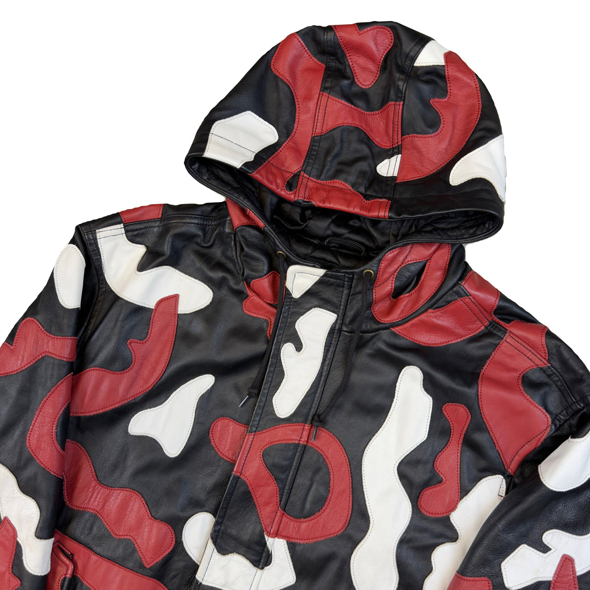 Supreme Camo Hooded Leather Jacket (XL) | XL, Camo