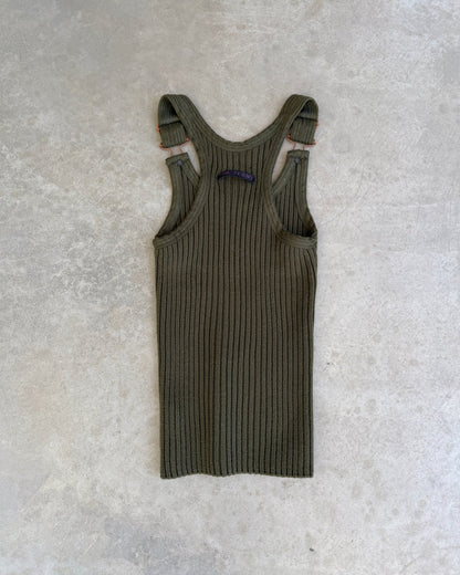 JPG Jeans Ripped Dark Green Tank Top – S-on a concrete background