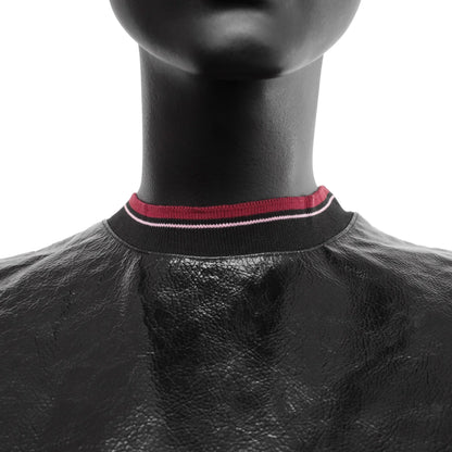 Miu Miu SS 2000 leather vest top with a burgundy mesh back and rib knit trims, size IT 40 / UK 8, available at Artefact Archive.