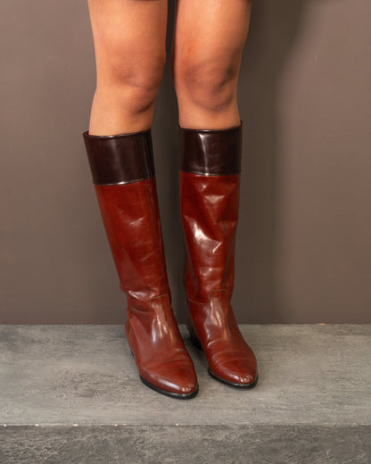 PRADA KNEE HIGH PATENT BOOTS (EU 37.5)