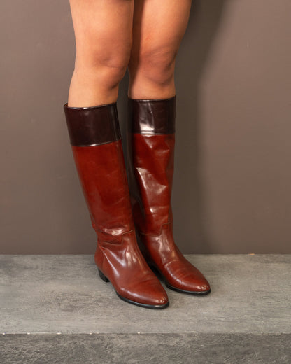 PRADA KNEE HIGH PATENT BOOTS (EU 37.5)