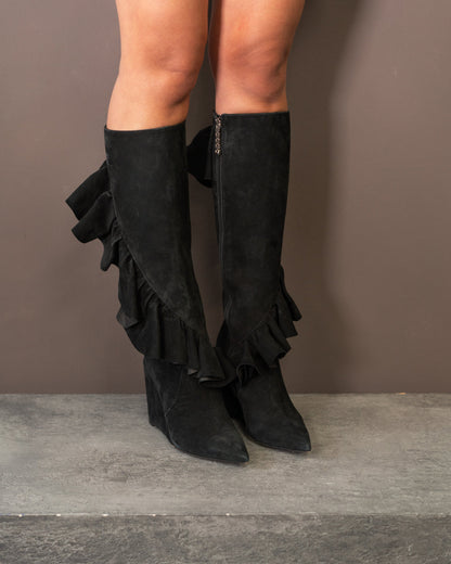 JW ANDERSON RUFFLE KNEE HIGH SUEDE BOOTS (EU 37)