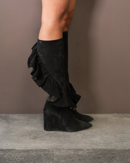 JW ANDERSON RUFFLE KNEE HIGH SUEDE BOOTS (EU 37)