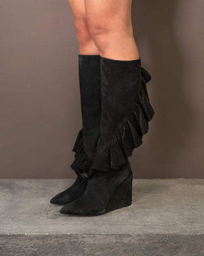JW ANDERSON RUFFLE KNEE HIGH SUEDE BOOTS (EU 37)