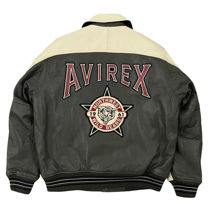 Avirex Wild Bears Leather Varsity Jacket - XXL | XXL, Khaki