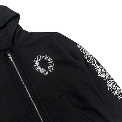 Chrome Hearts Floral Horseshoe Logo Thermal Zip Up Hoodie | Large, Black