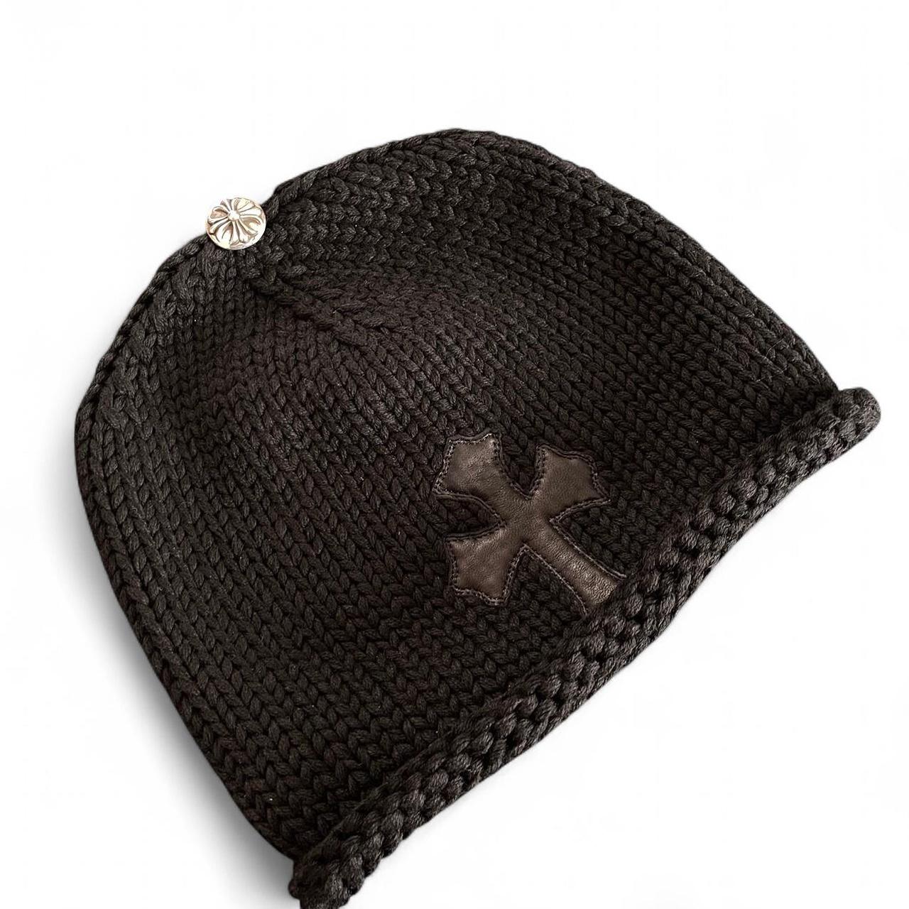 Chrome Hearts Cross Leather Patch Cashmere Knit Beanie | O/S, Black