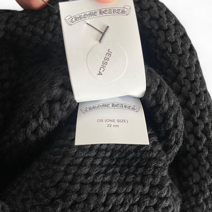 Chrome Hearts Cross Leather Patch Cashmere Knit Beanie | O/S, Black