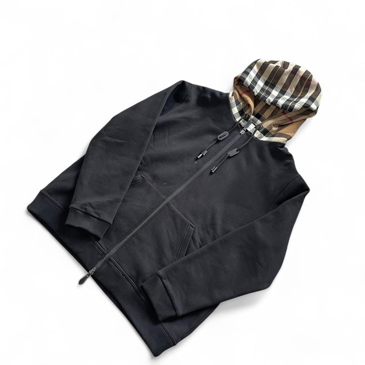 Burberry Check Pattern Zip Up Hoodie | XXL, Black