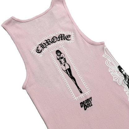 Chrome Hearts Deadly Doll Rib Art Basel Floral Pink Tank Top | Small, Pink