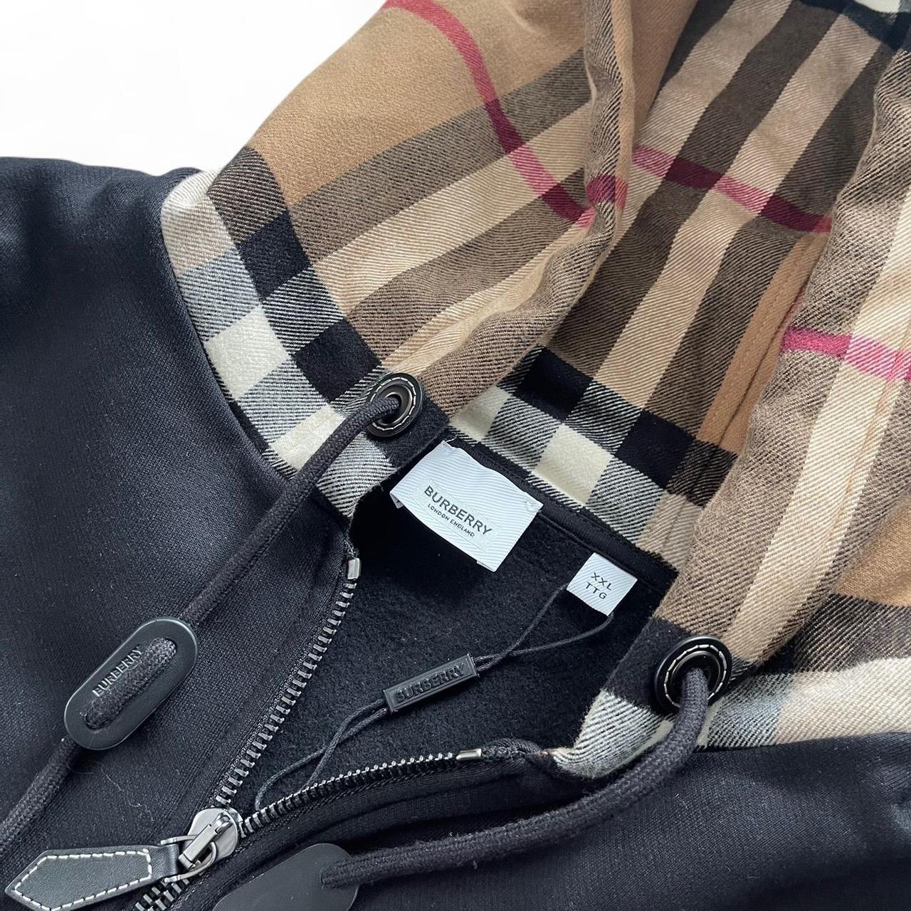Burberry Check Pattern Zip Up Hoodie | XXL, Black