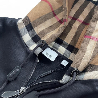 Burberry Check Pattern Zip Up Hoodie | XXL, Black