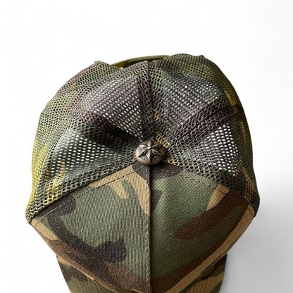 Chrome Hearts Triple Star Logo Leather Patch Camo Orange Trucker Cap | O/S, Camo