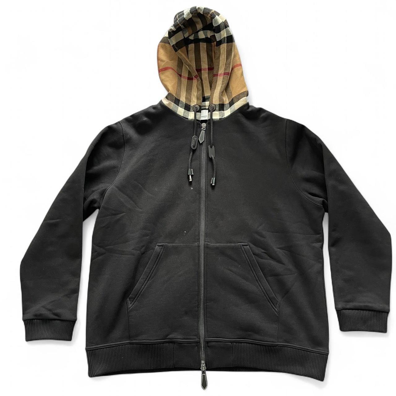 Burberry Check Pattern Zip Up Hoodie | XXL, Black