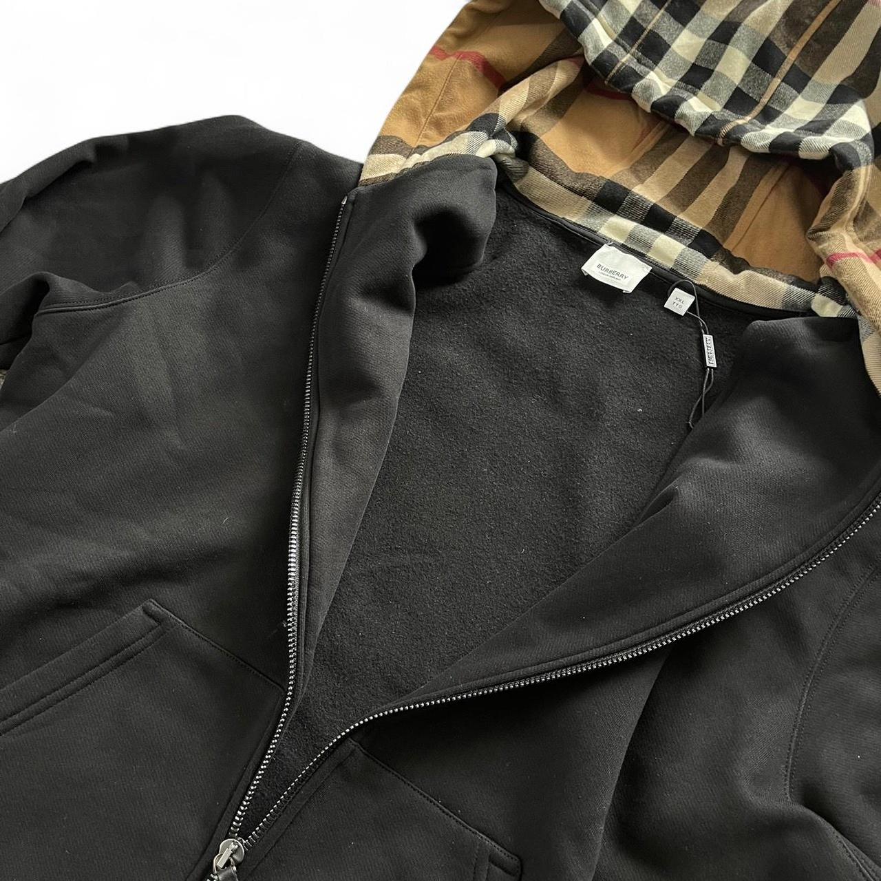 Burberry Check Pattern Zip Up Hoodie | XXL, Black