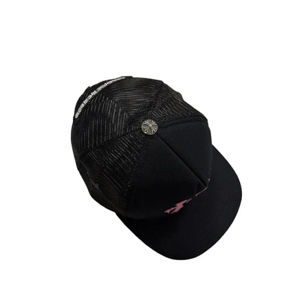 Chrome Hearts 3 Pink Leather Cross Patch Trucker Cap Black | O/S, Black
