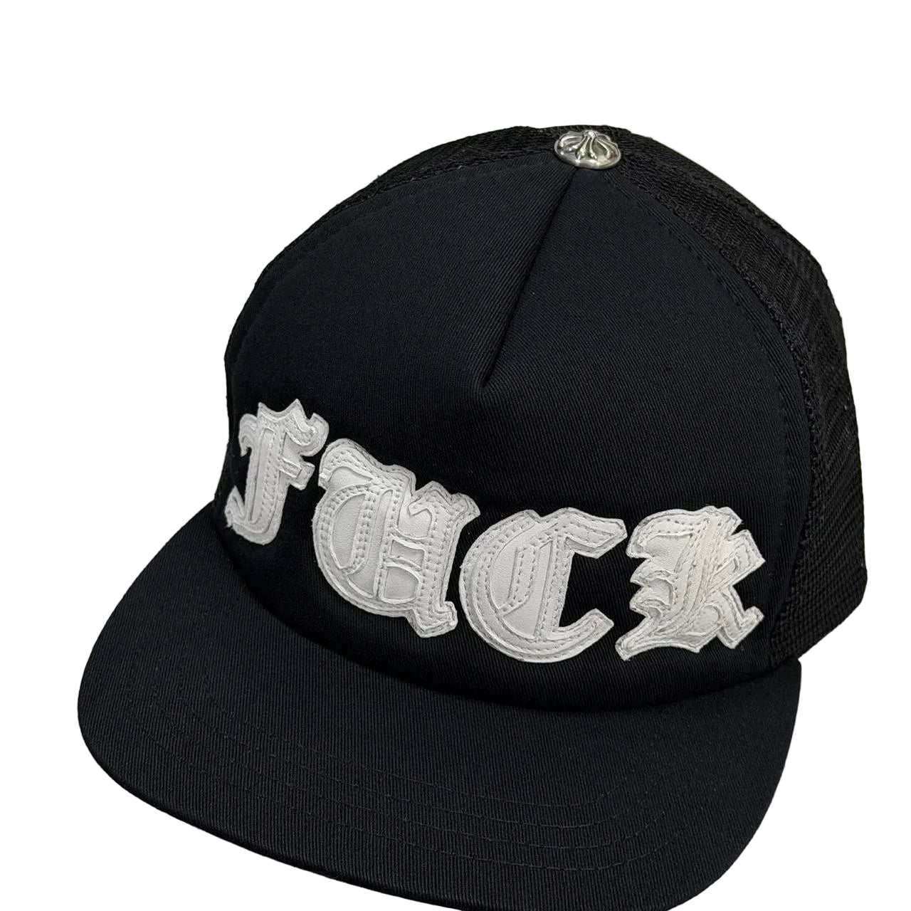Chrome Hearts White Leather FUCK Patch Trucker Cap Black | O/S, Black