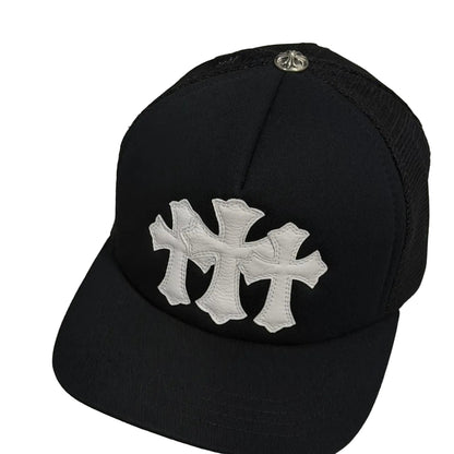 Chrome Hearts 3 Leather Cross Patch Trucker Cap Black | O/S, Black