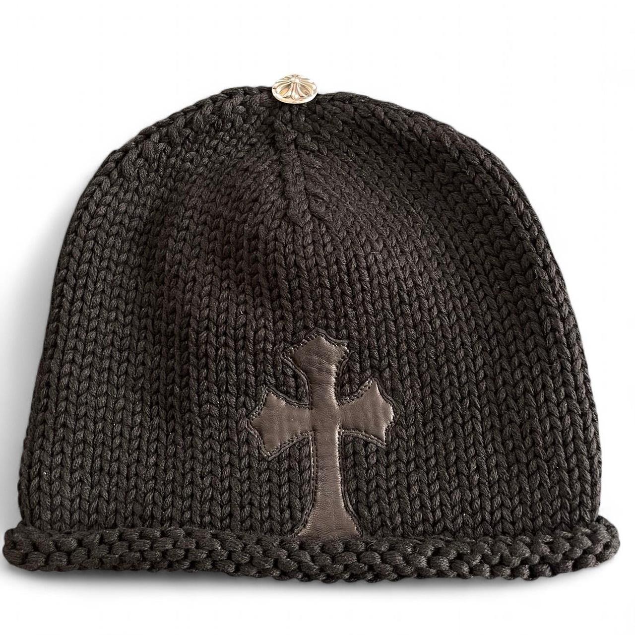Chrome Hearts Cross Leather Patch Cashmere Knit Beanie | O/S, Black