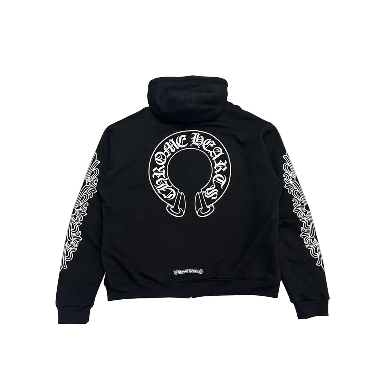 Chrome Hearts Floral Horseshoe Logo Thermal Zip Up Hoodie | Large, Black