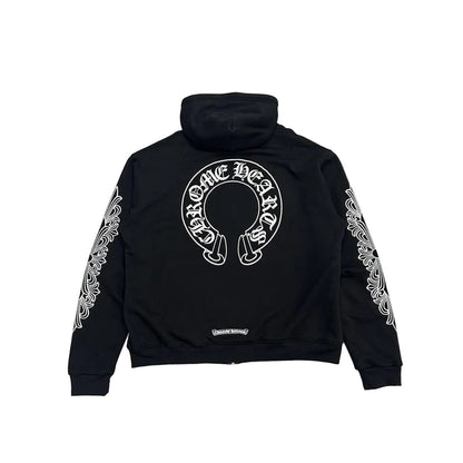 Chrome Hearts Floral Horseshoe Logo Thermal Zip Up Hoodie | Large, Black