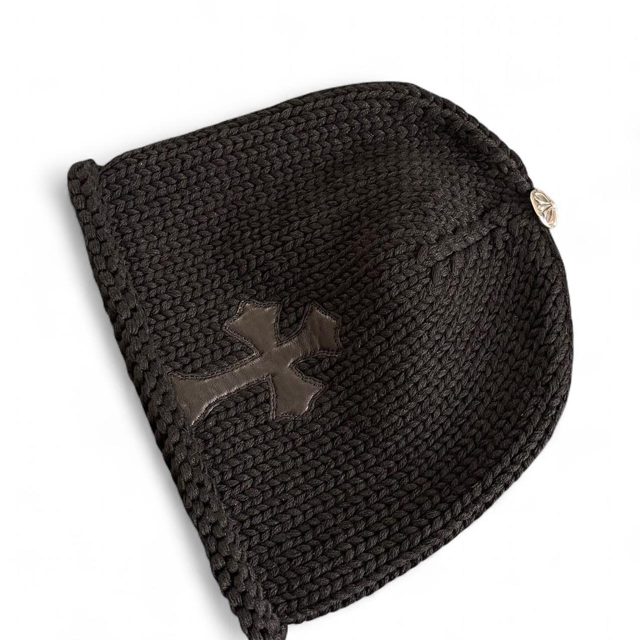 Chrome Hearts Cross Leather Patch Cashmere Knit Beanie | O/S, Black