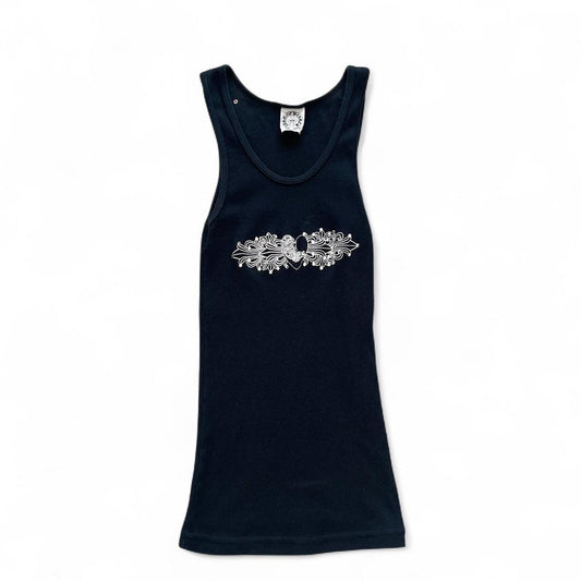 Chrome Hearts Vintage Swarovski Floral Heart Tank Top | Medium, Tan