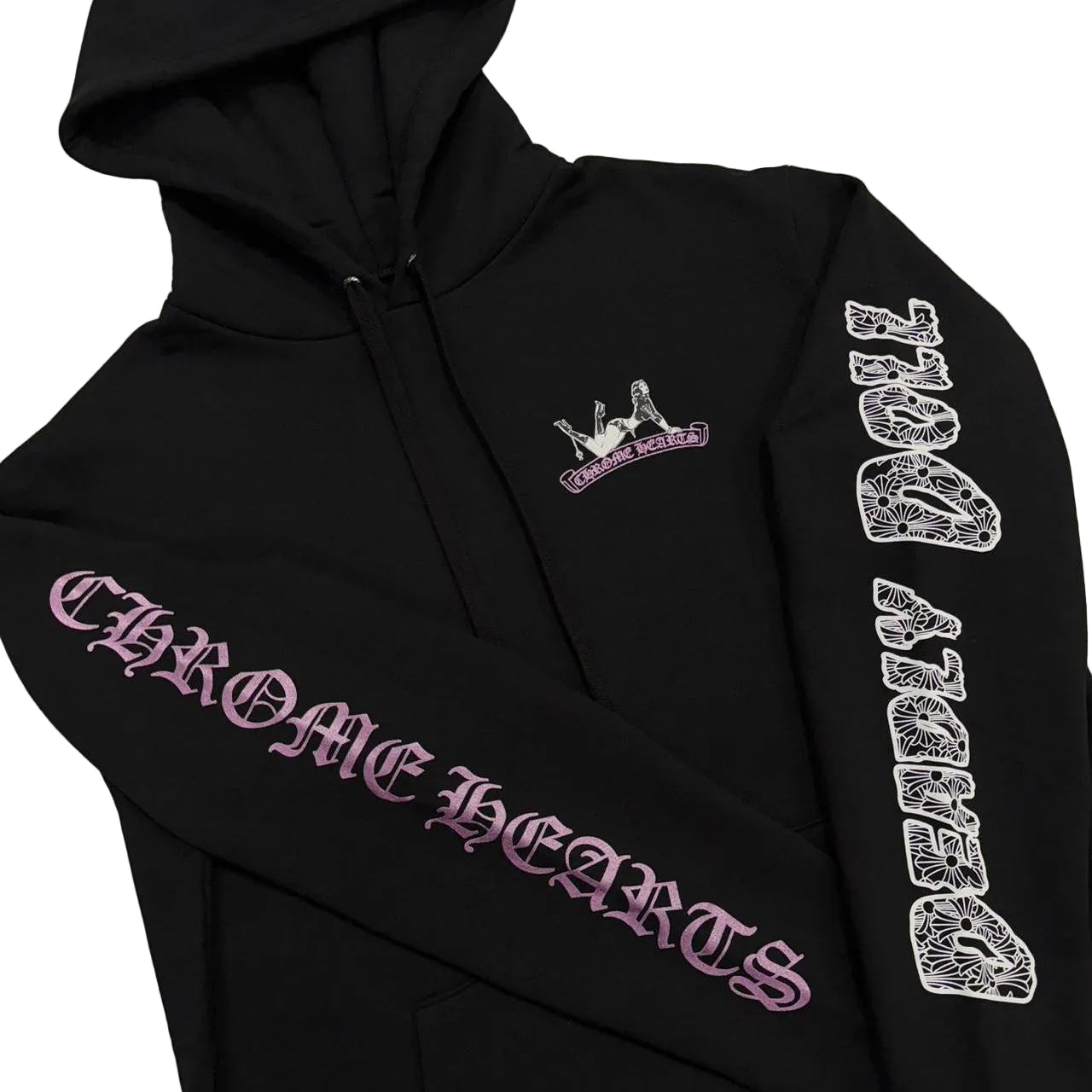 Chrome Hearts Deadly Doll Exclusive Glitter Pin Up Plus Logo Hoodie | X-Small, Black