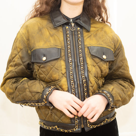 Moschino Chain Quilted Green Jacket