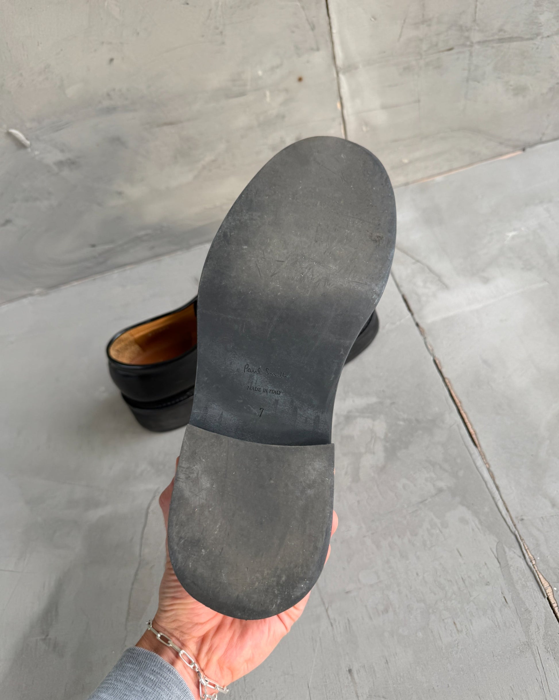 Paul Smith Fur Toe Chunky Derbys – UK 7-on a concrete background